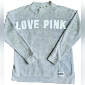 Victoria’s Secret Love PINK Terry Cloth Sweatshirt Light Gray Size Small Cozy